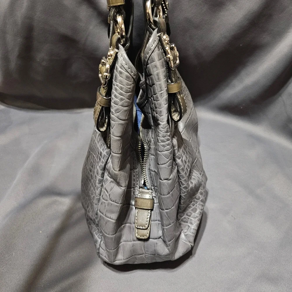Coach Chelsea Jayden Gray Croc‎ Embossed Leather Hobo Bag 18761 Blue Lining